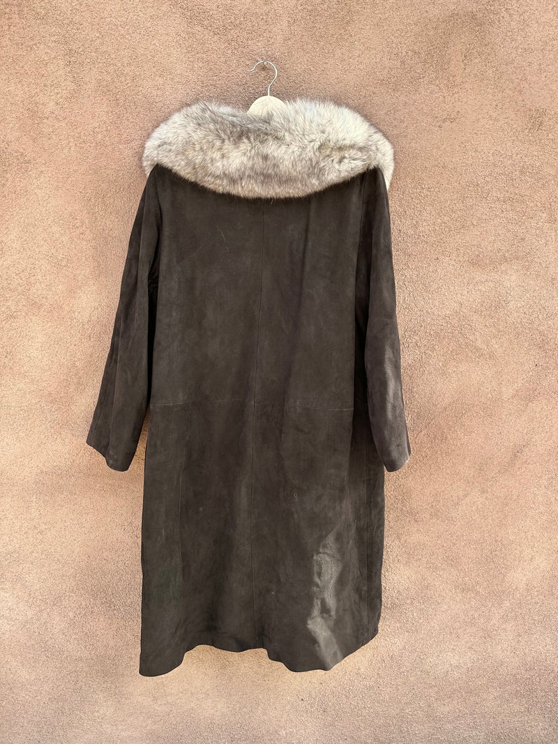 Dark Brown Suede and Rabbit Fur Long Coat