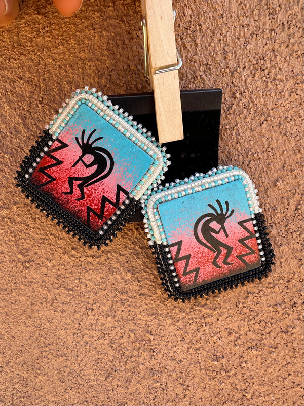 Hand Painted on Leather Kokopelli Earrings