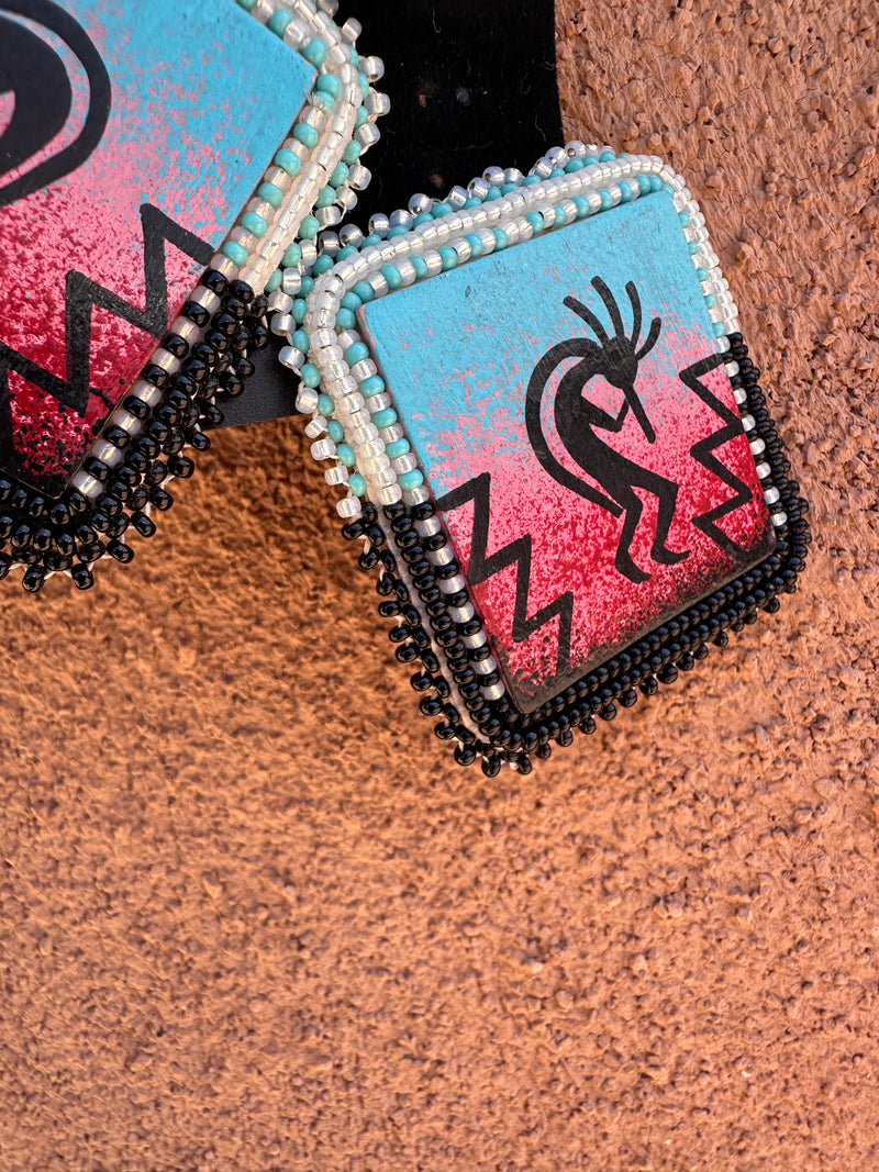 Hand Painted on Leather Kokopelli Earrings