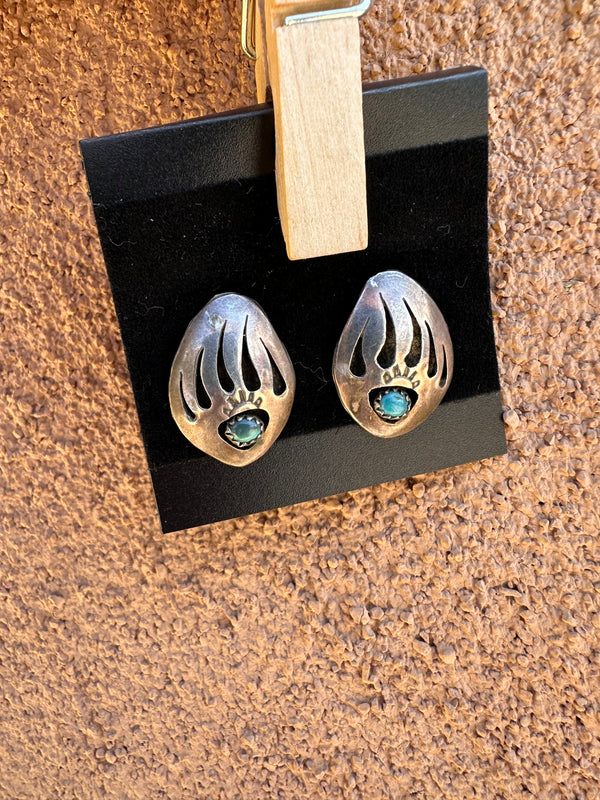Large Bear Claw with Sleeping Beauty Turquoise Silver Earrings