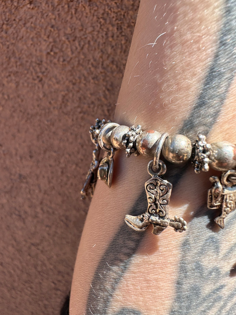Sterling Silver Cowgirl Charm Bracelet