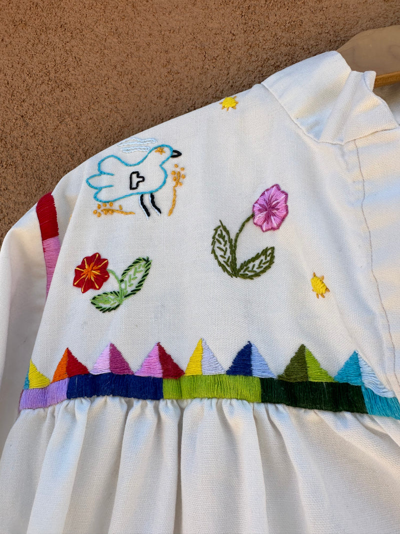White Huipil Dress with Embroidery