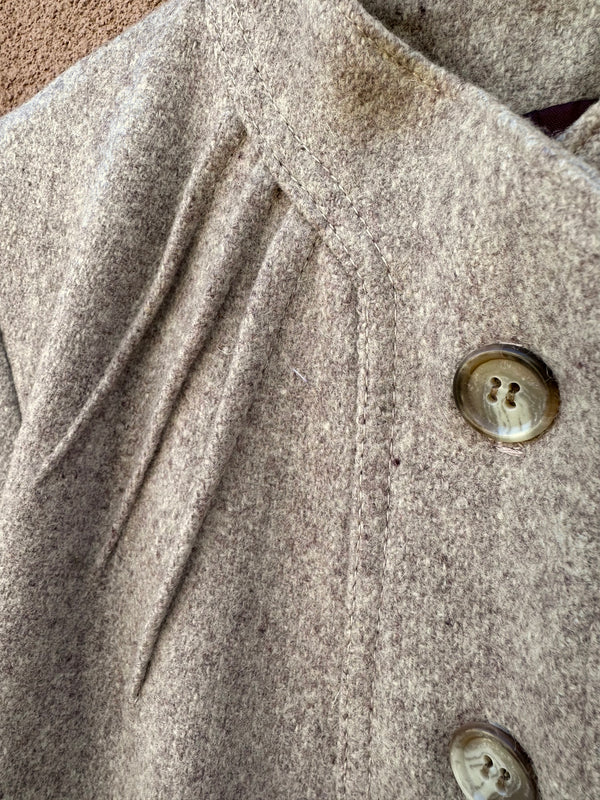 Beige Wool Coat with Standing Collar