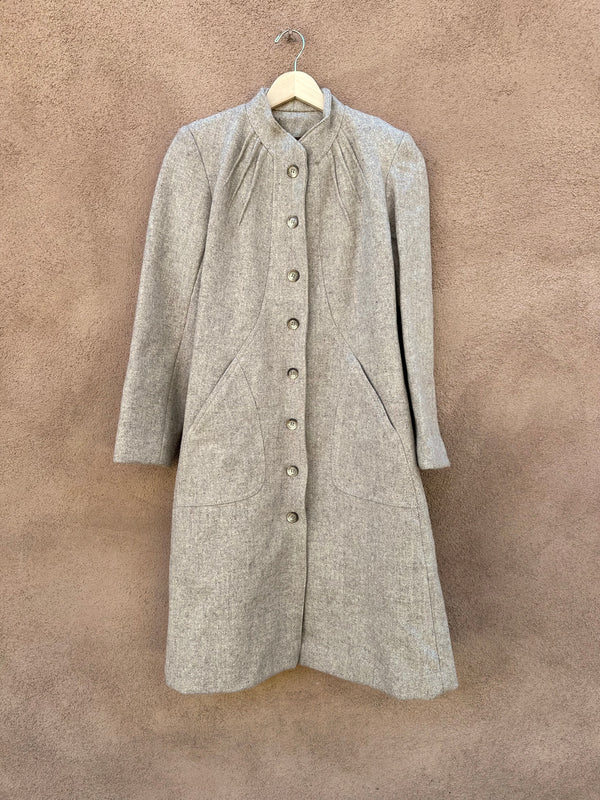 Beige Wool Coat with Standing Collar