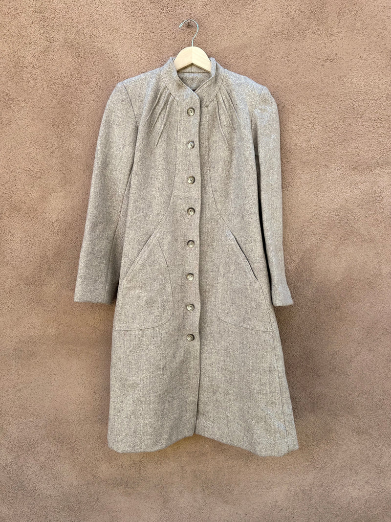 Beige Wool Coat with Standing Collar