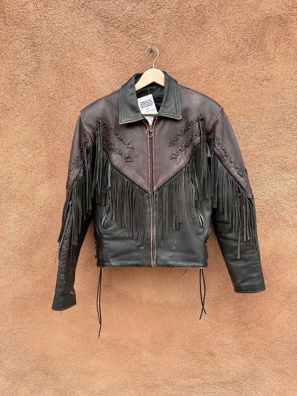 Women's Western Two Tone Biker Jacket with Fringe - as is