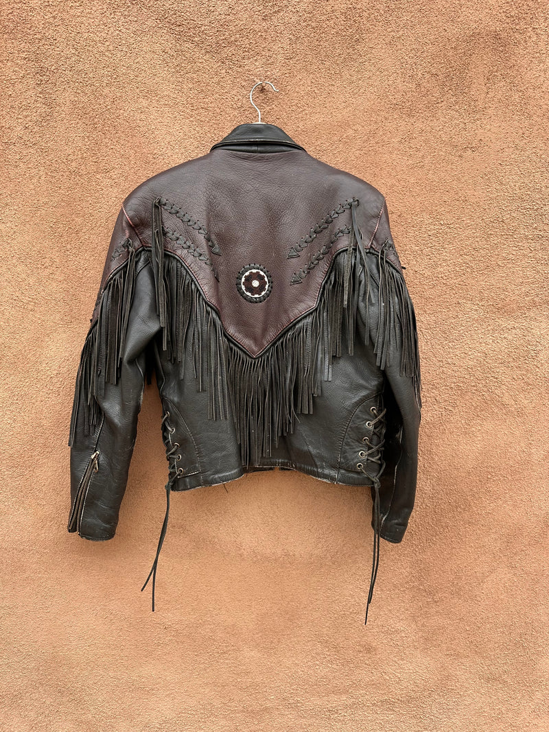 Women's Western Two Tone Biker Jacket with Fringe - as is