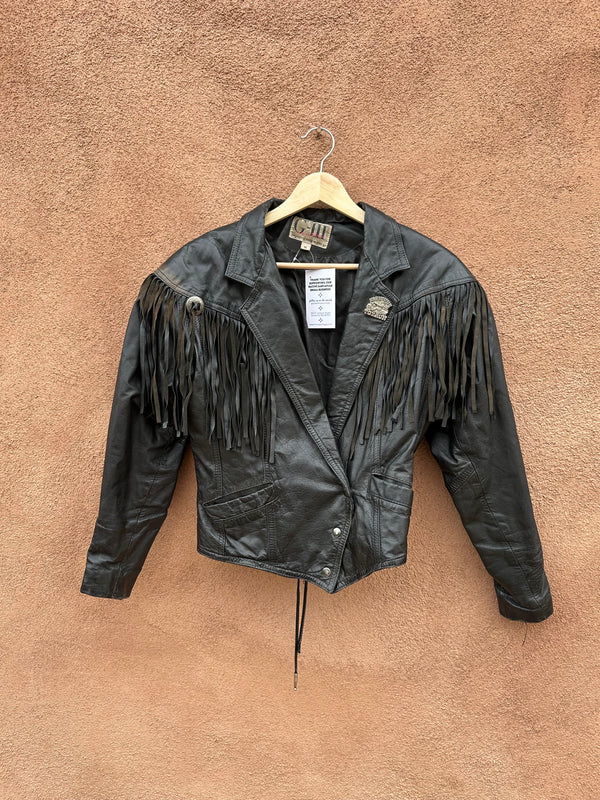 Cropped Black Leather Fringe Biker Babe G-III Jacket