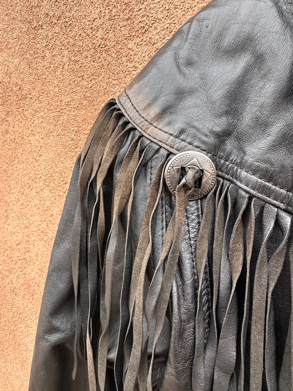 Cropped Black Leather Fringe Biker Babe G-III Jacket