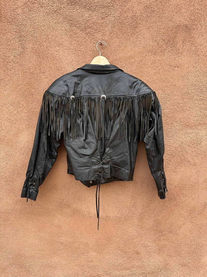 Cropped Black Leather Fringe Biker Babe G-III Jacket
