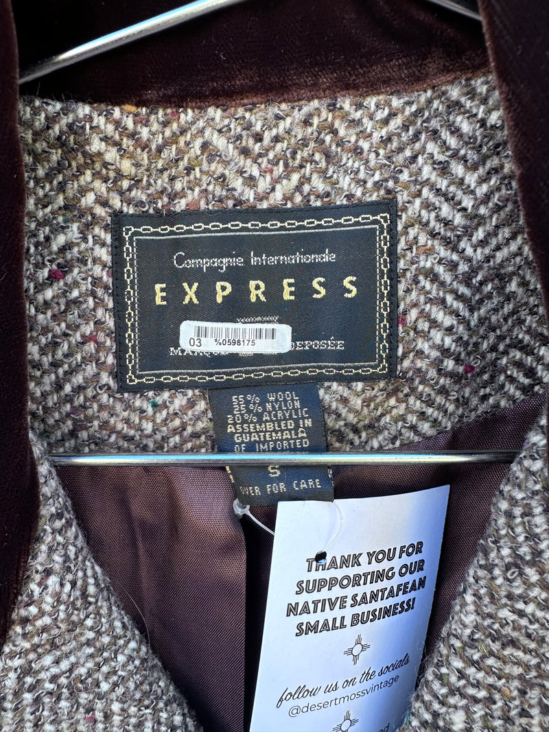 Cropped Express Wool Blend Blazer with Velveteen Collar