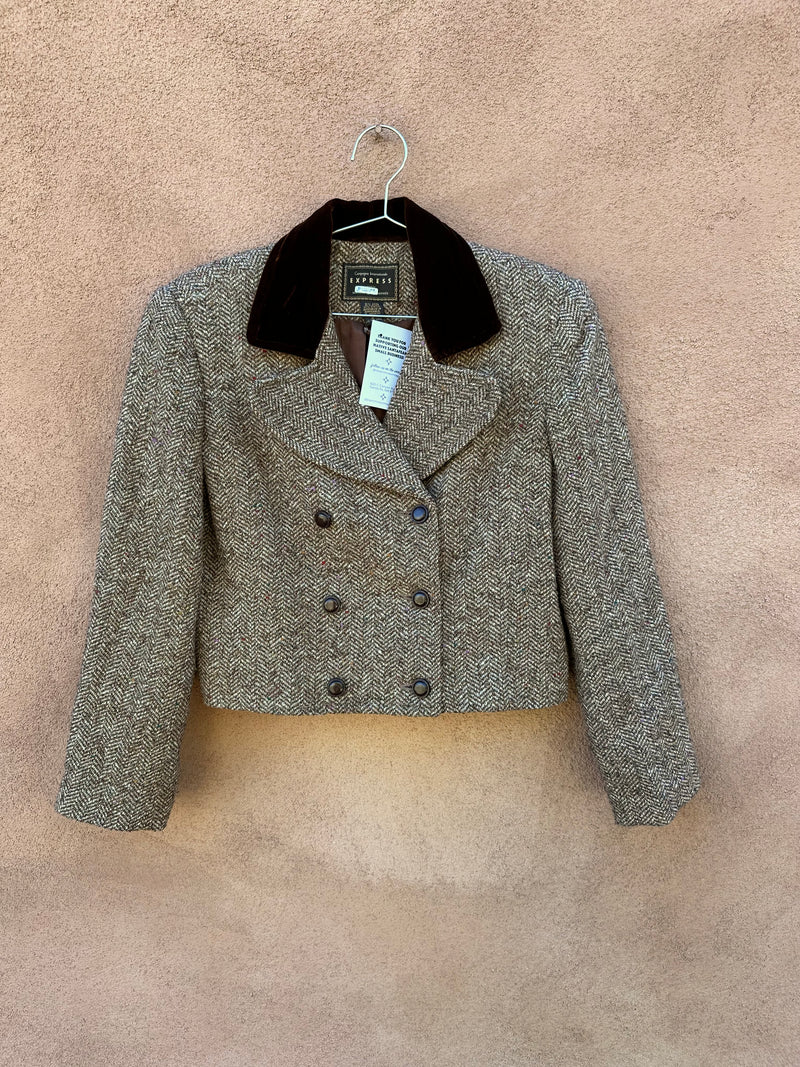 Cropped Express Wool Blend Blazer with Velveteen Collar