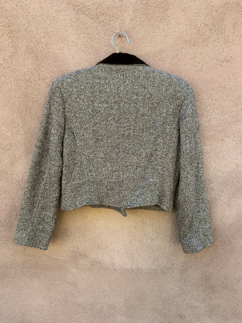 Cropped Express Wool Blend Blazer with Velveteen Collar