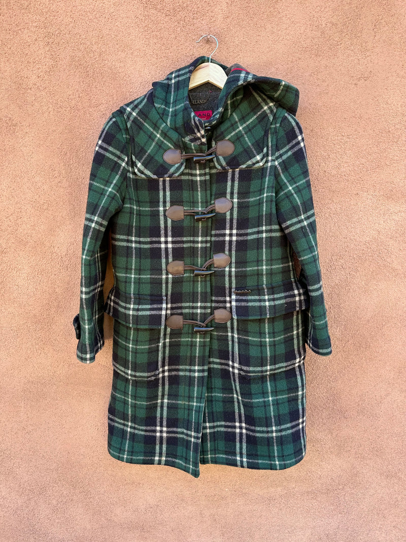 Green Plaid Duffle Coat Wool by E Land