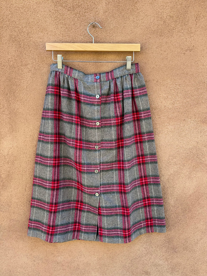 Red and Gray Plaid Wool Skirt 1960's