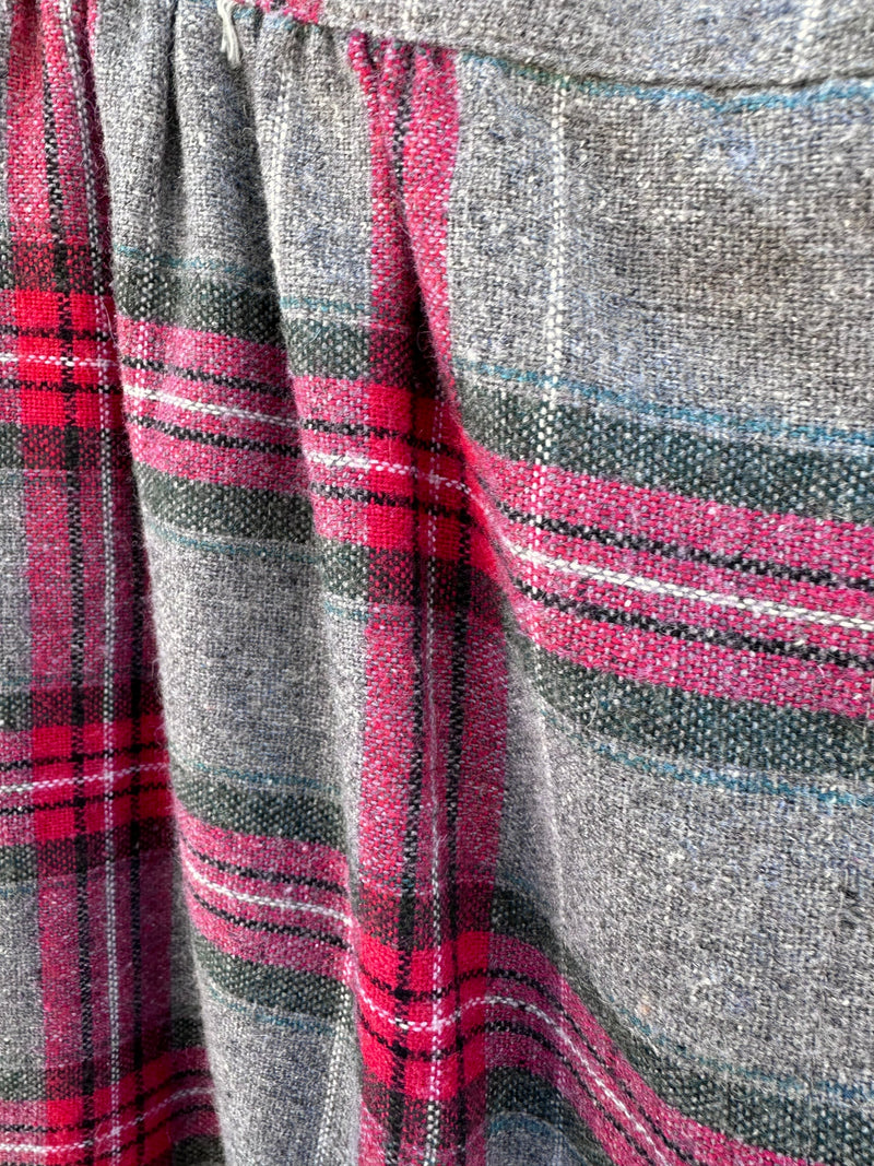 Red and Gray Plaid Wool Skirt 1960's