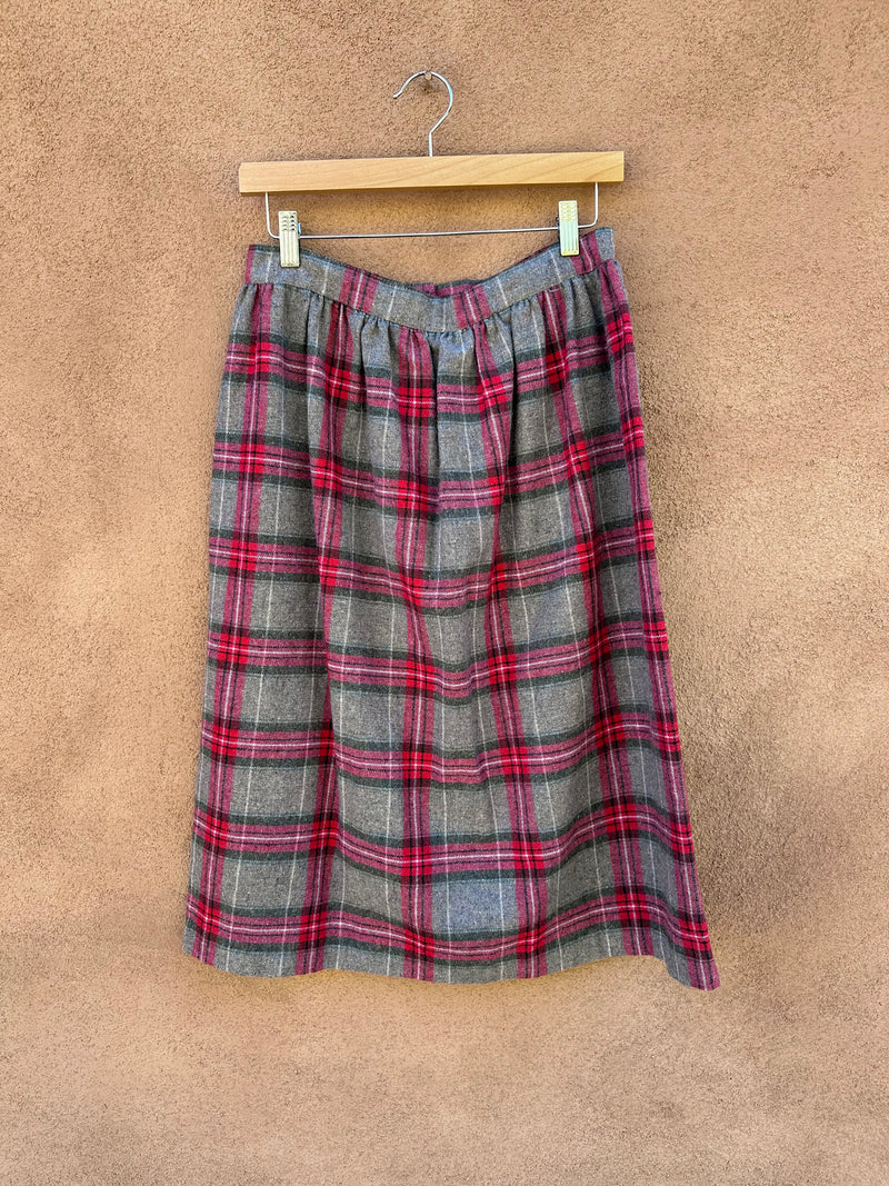 Red and Gray Plaid Wool Skirt 1960's