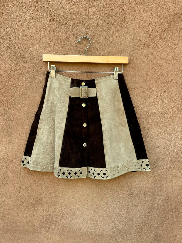 1970's Suede Two Tone Hippie Skirt with Buckle - as is