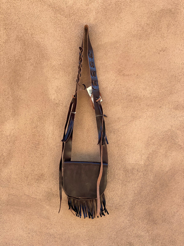 Fringe Purse, Brown Leather with Heavy Stitch