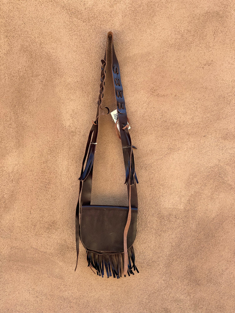 Fringe Purse, Brown Leather with Heavy Stitch