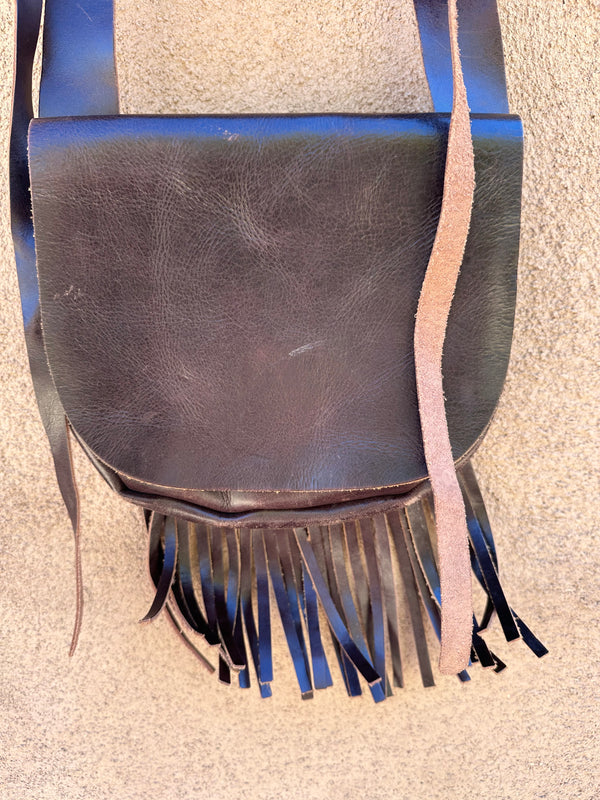 Fringe Purse, Brown Leather with Heavy Stitch