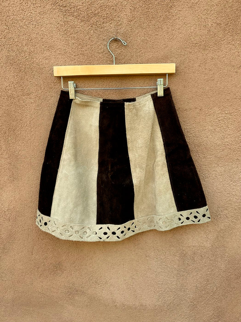 1970's Suede Two Tone Hippie Skirt with Buckle - as is