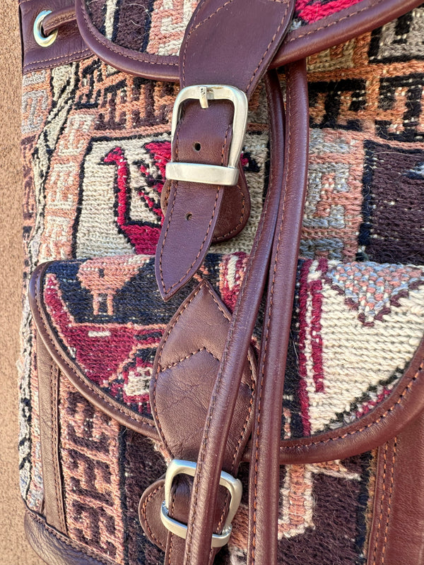 Turkish Kilim Backpack Purse - Wool/Leather/Silk