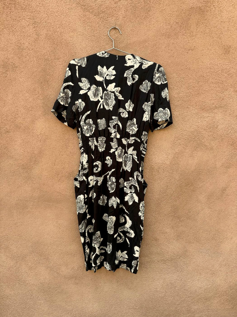 Black and Tan Floral 1980's Dress by Positive Attitude