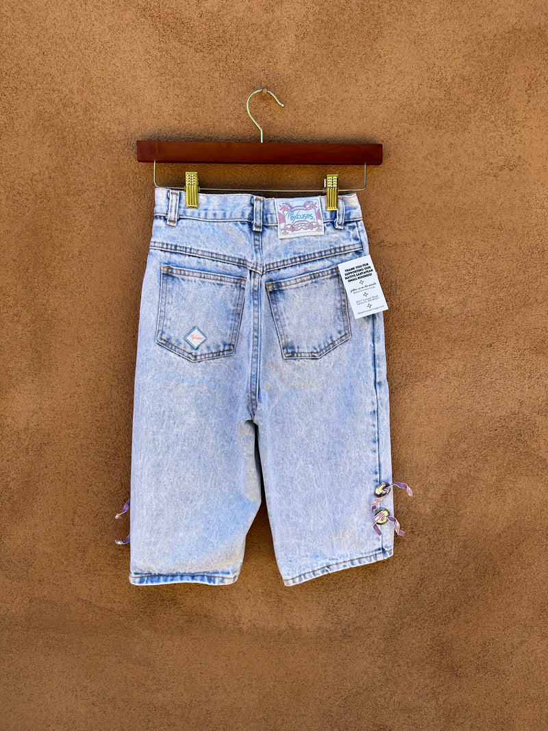 Light Wash Denim 80's Shorts with Ribbons and Conchos by No Excuses