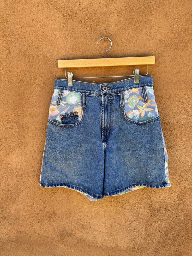 Seashell Print Denim Shorts by Steel Jeans