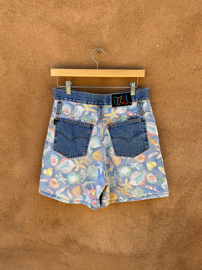 Seashell Print Denim Shorts by Steel Jeans