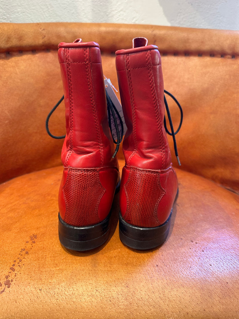 Red Leather & Lizard Justin Packer Boots - 7B