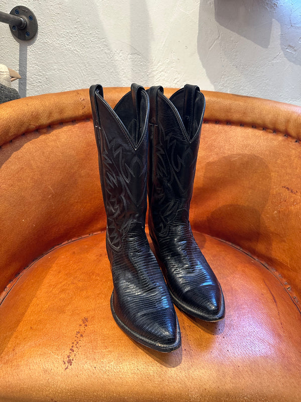 Justin Black Leather & Reptile Boots - 9B