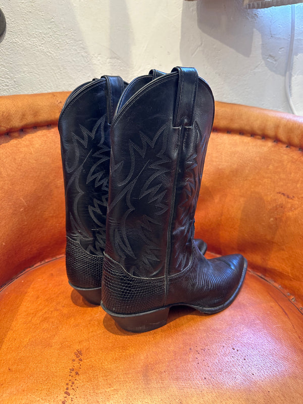 Justin Black Leather & Reptile Boots - 9B