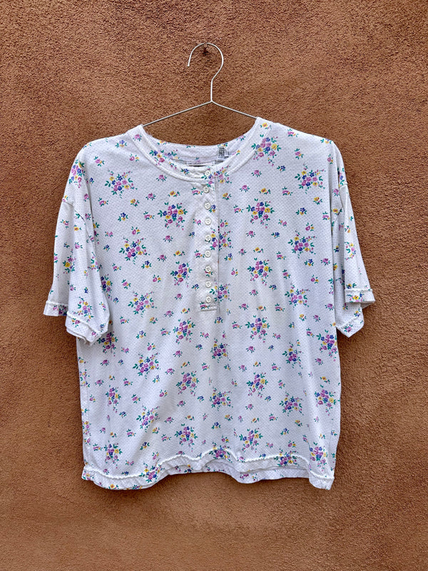 90's Chic Polk Dot Floral Henley Top