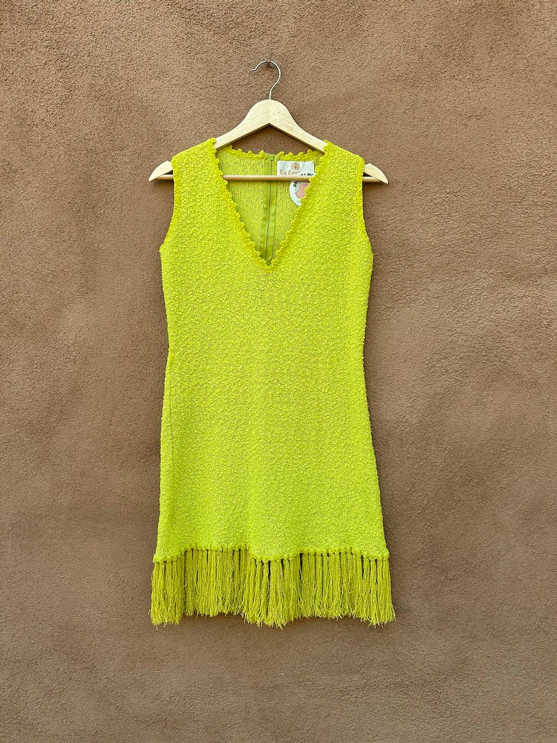 1960's Neon Green/Chartreuse Mo Boho La contessa Dress with Belt & Necktie