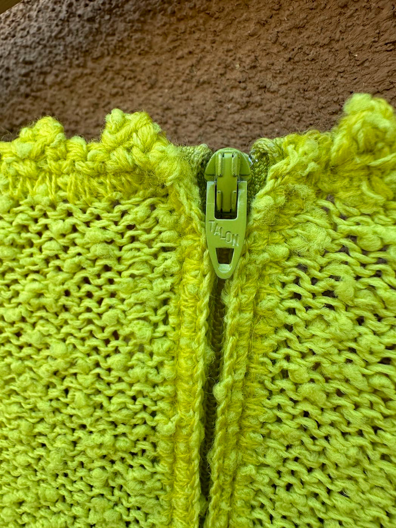 1960's Neon Green/Chartreuse Mo Boho La contessa Dress with Belt & Necktie