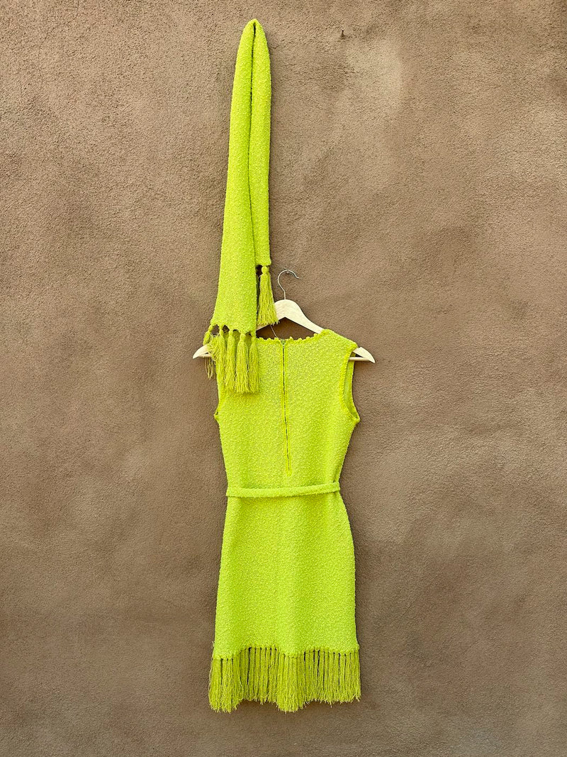 1960's Neon Green/Chartreuse Mo Boho La contessa Dress with Belt & Necktie