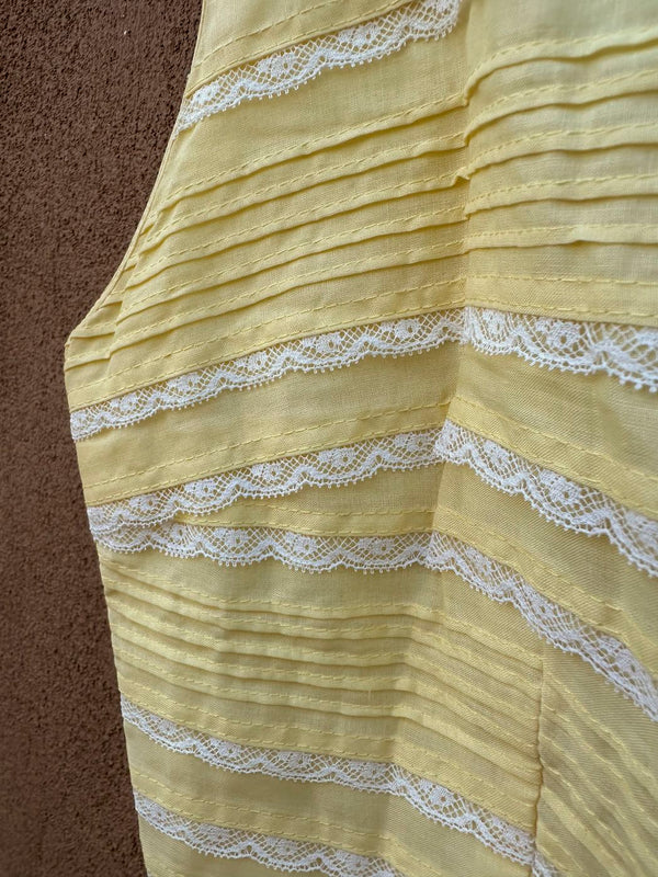 1960's Yellow Lace & Pin Tucked Belted Dress