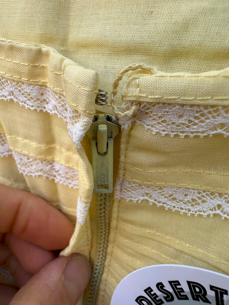1960's Yellow Lace & Pin Tucked Belted Dress