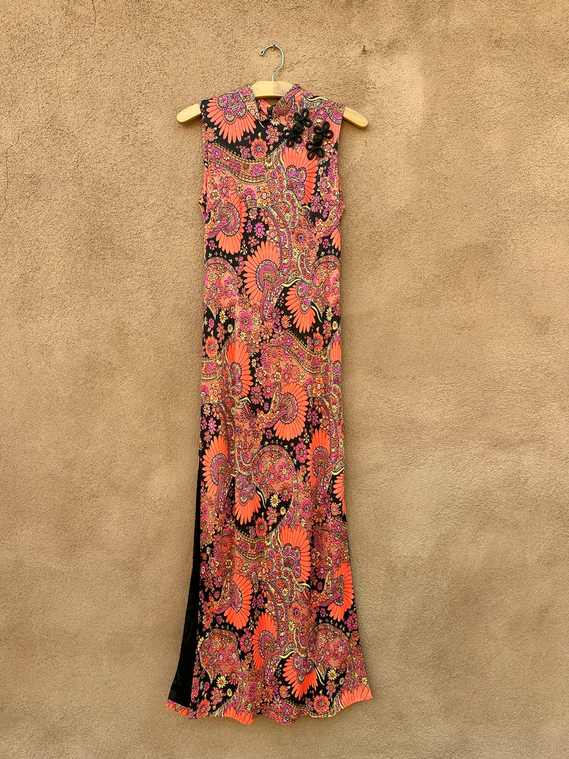1960's Mod Floral Qipao Maxi Dress