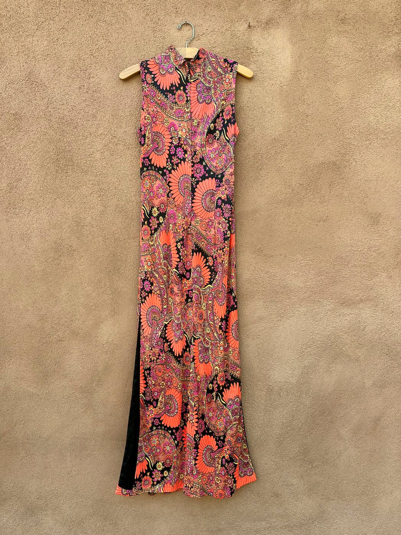 1960's Mod Floral Qipao Maxi Dress