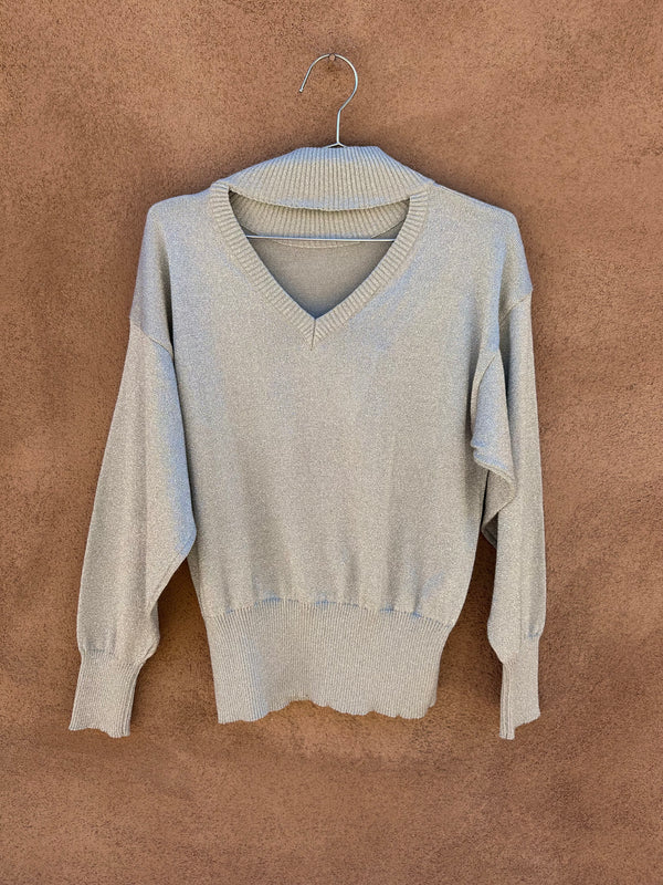 Sparkly Silver Open Back Turtleneck Sweater
