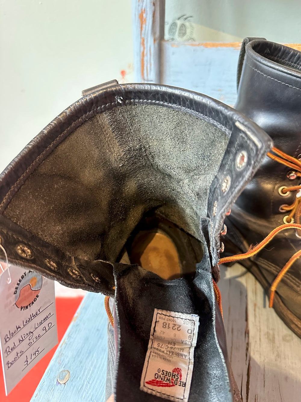 Vintage Black Leather Red Wing Lineman Boots 9D – DESERT MOSS VINTAGE