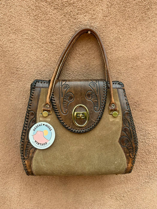 Suede & Hand Tooled Leather 1960's Handbag