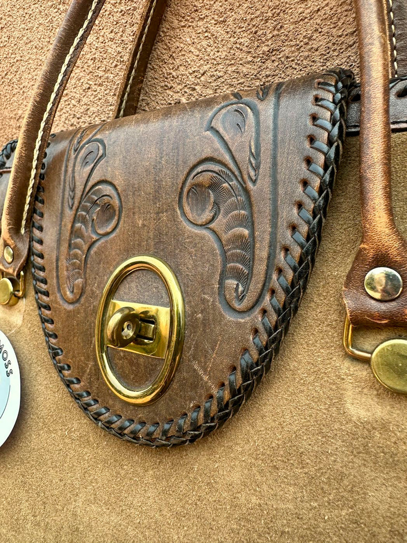 Suede & Hand Tooled Leather 1960's Handbag