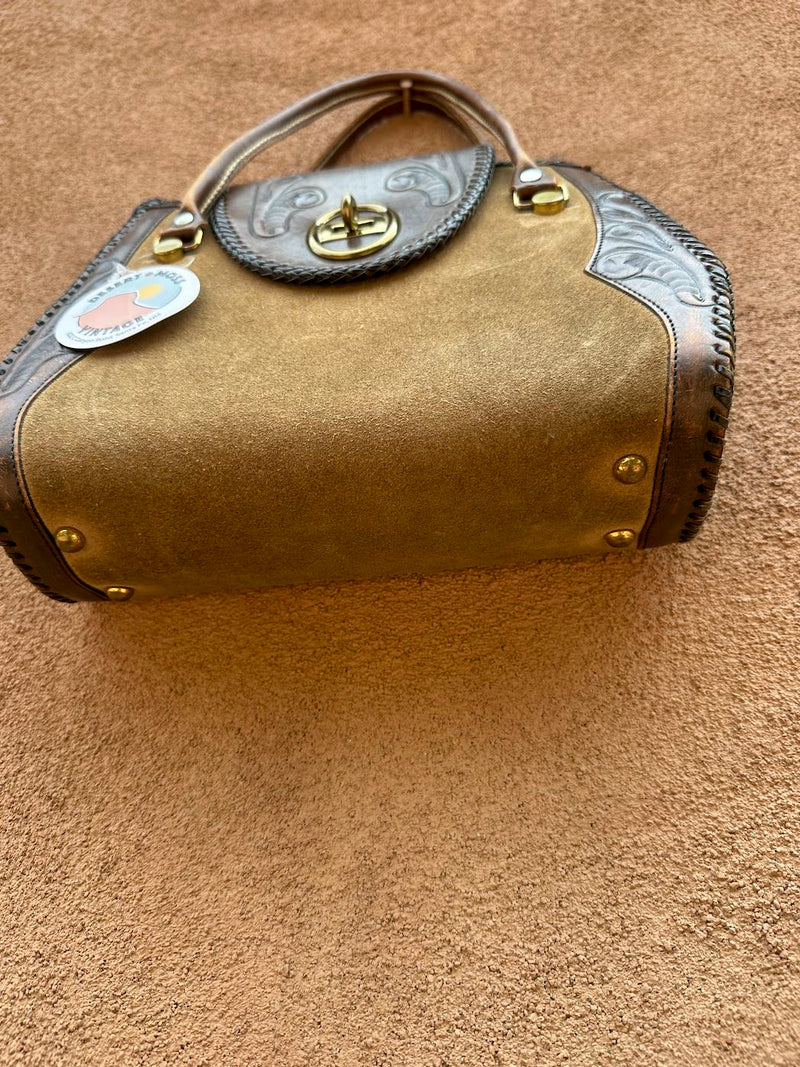 Suede & Hand Tooled Leather 1960's Handbag
