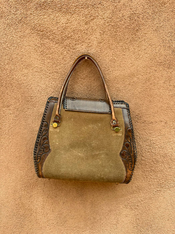 Suede & Hand Tooled Leather 1960's Handbag