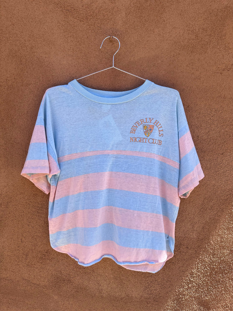 Beverly Hills Night Club T-shirt - Blue & Pink Stripe