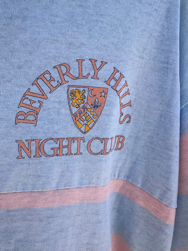 Beverly Hills Night Club T-shirt - Blue & Pink Stripe